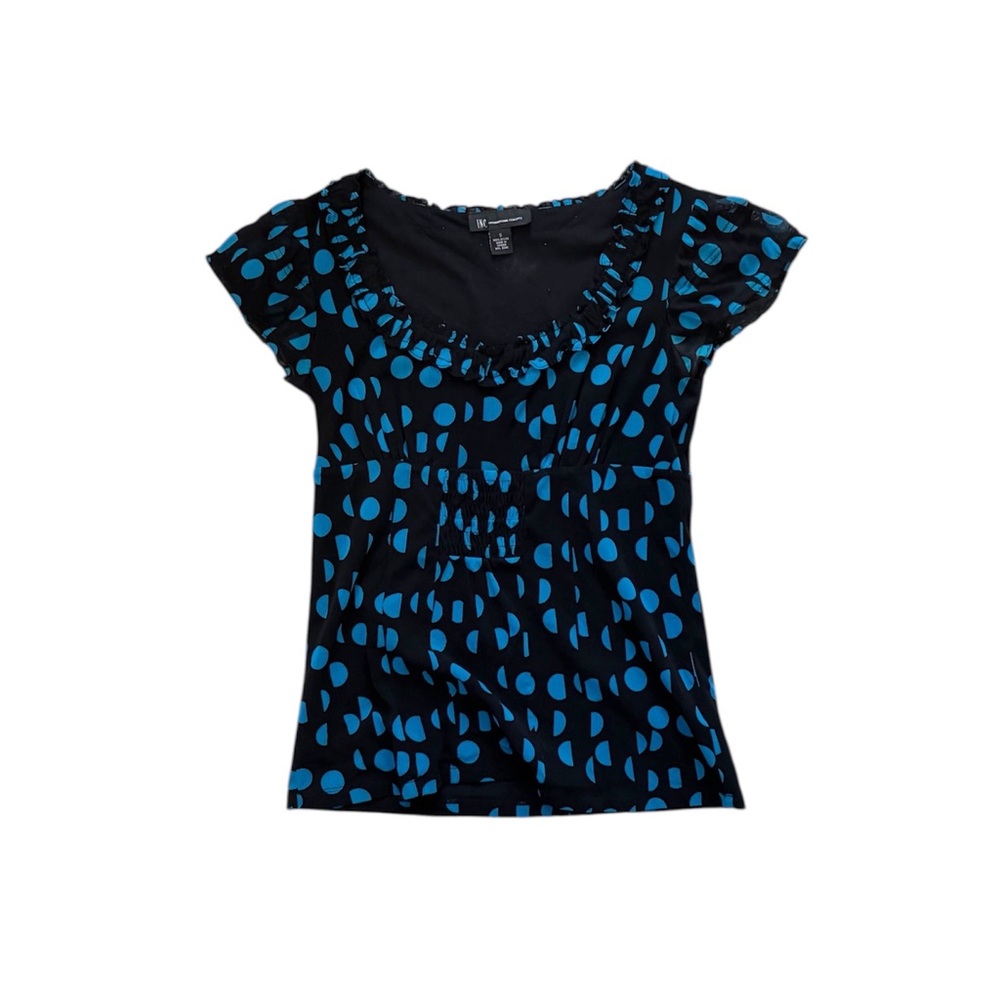 Vintage Y2K Polka Dot Babydoll Top Ruffle Black Blue Fairy S